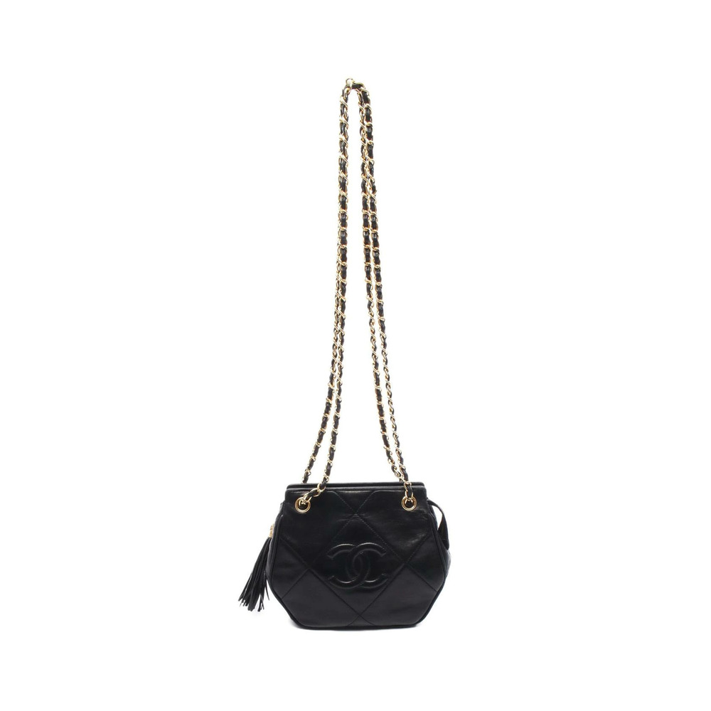 Chanel Coco Mark Diamond Stitch Shoulder Bag Lambskin Leather Black